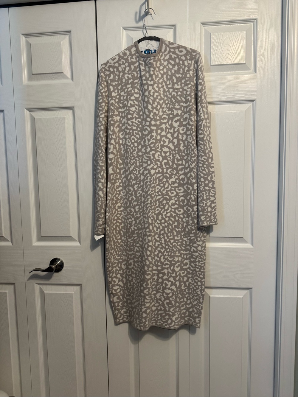 Express Taupe and White Leopard Print Long Sleeve Dress